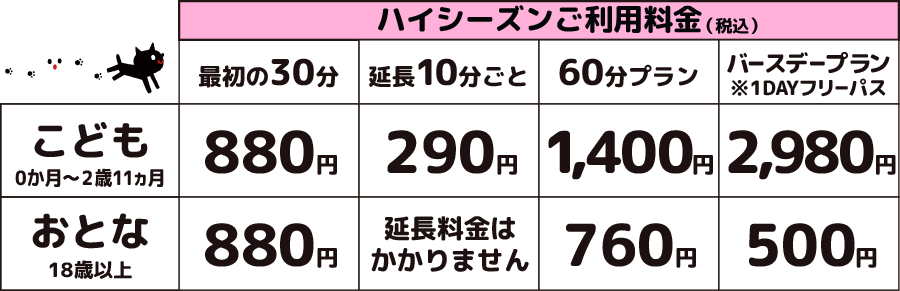 ハイシーズン料金表